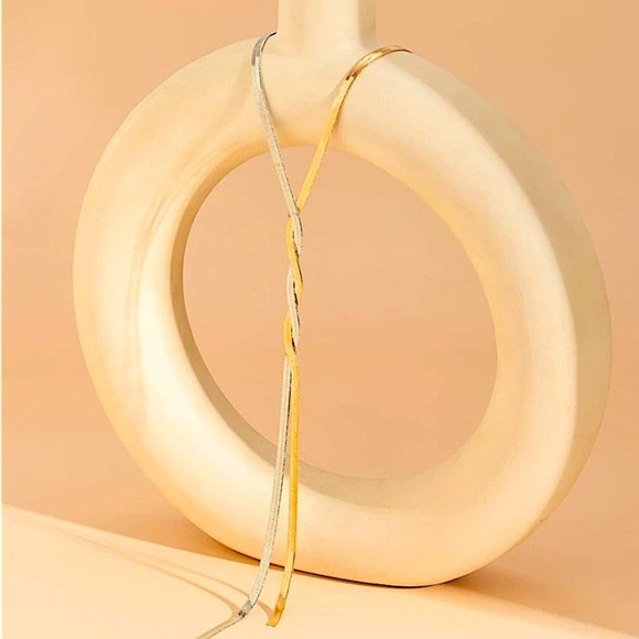 Y Lariat Two Tone Twisted Tassel Herringbone Necklace - Picture 4 of 7